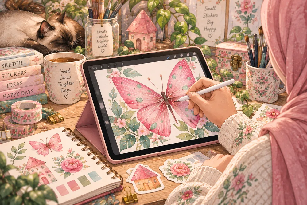 Artist creating a design in Procreate on an iPad